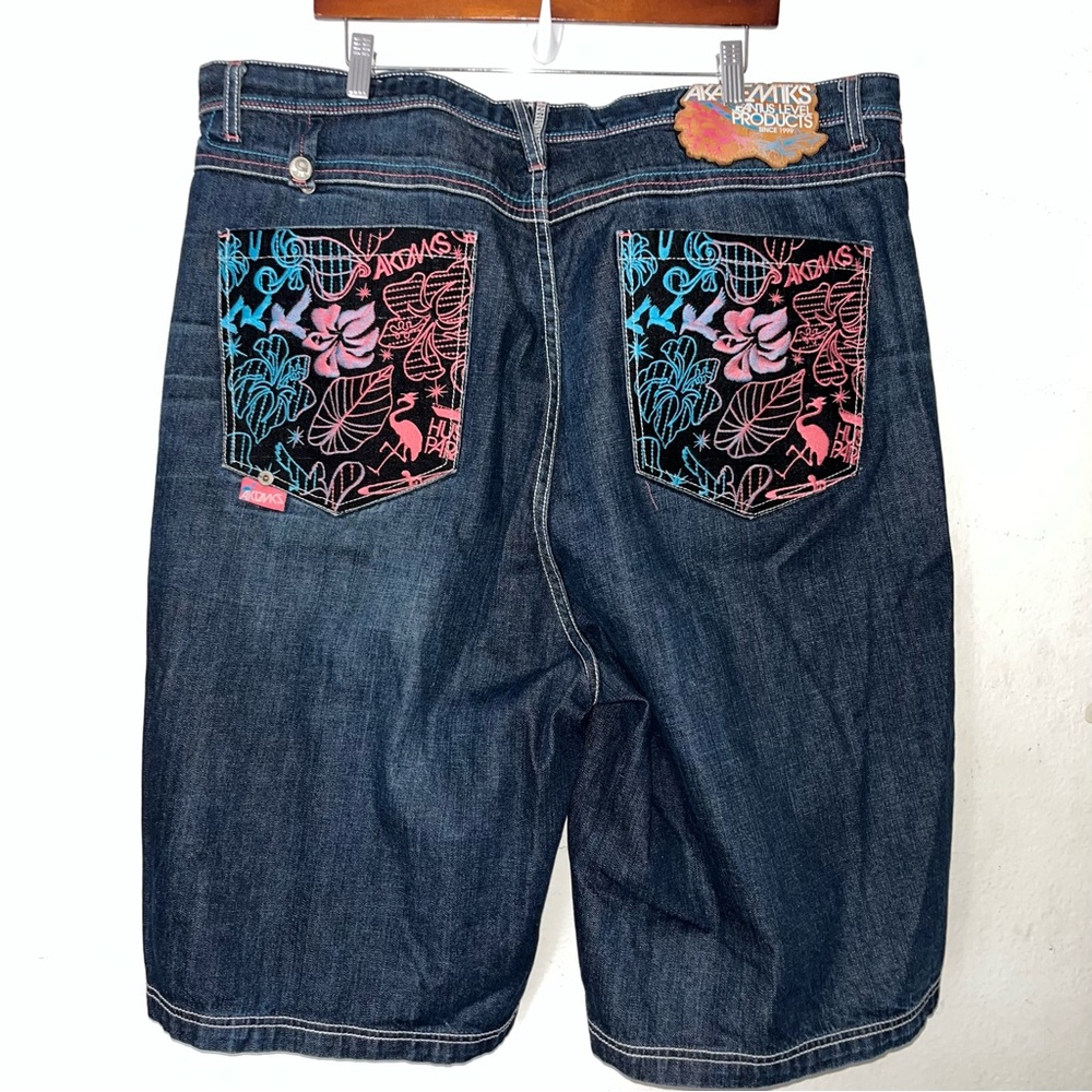 AKADEMIKS‎ Jean Shorts Embroidered Skater Hip Hop Jorts Baggy Sz 44
